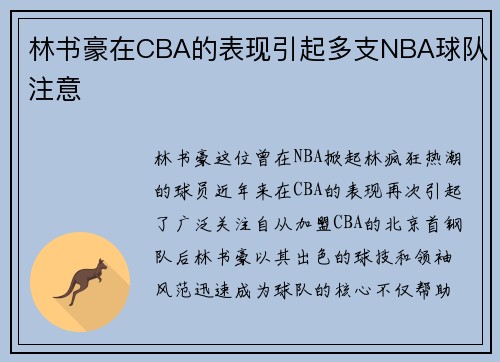 林书豪在CBA的表现引起多支NBA球队注意